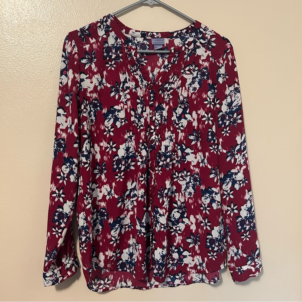 Laura Scott Floral Blouse - Red and Blue